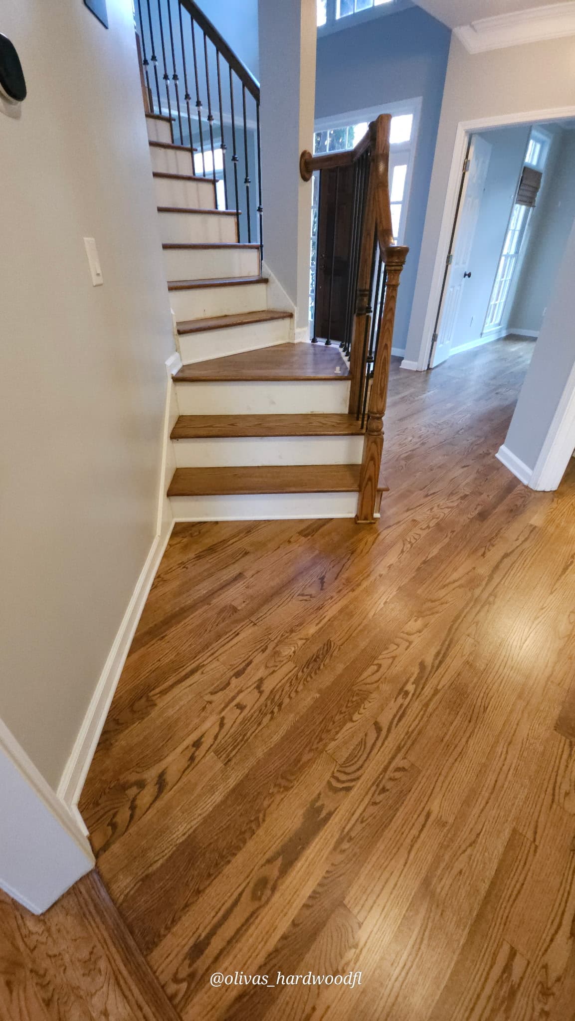 Staircase renovation with hardwood treads