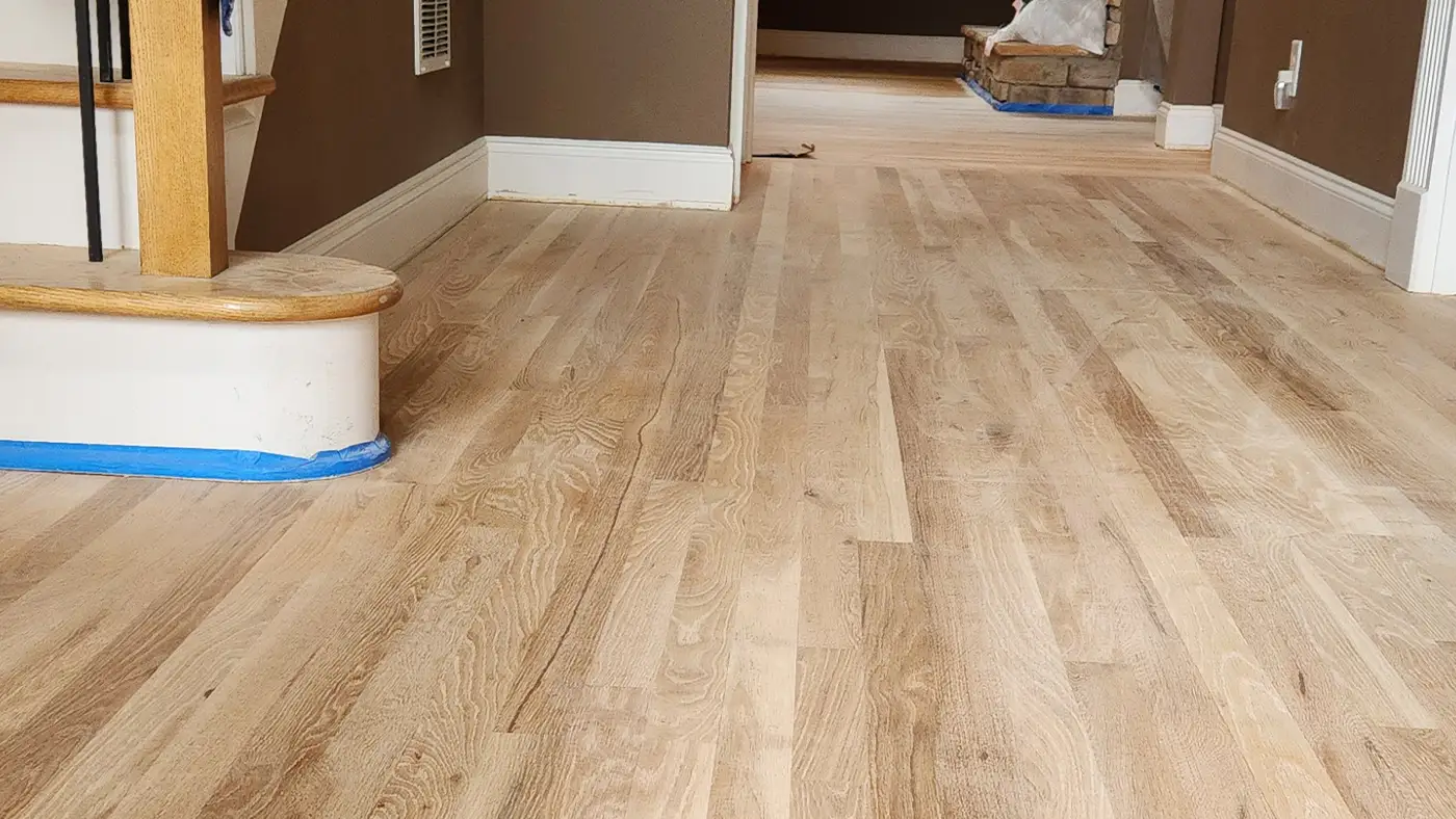 New hardwood floor installation in Metro Atlanta GA — solid oak planks nail-down method
