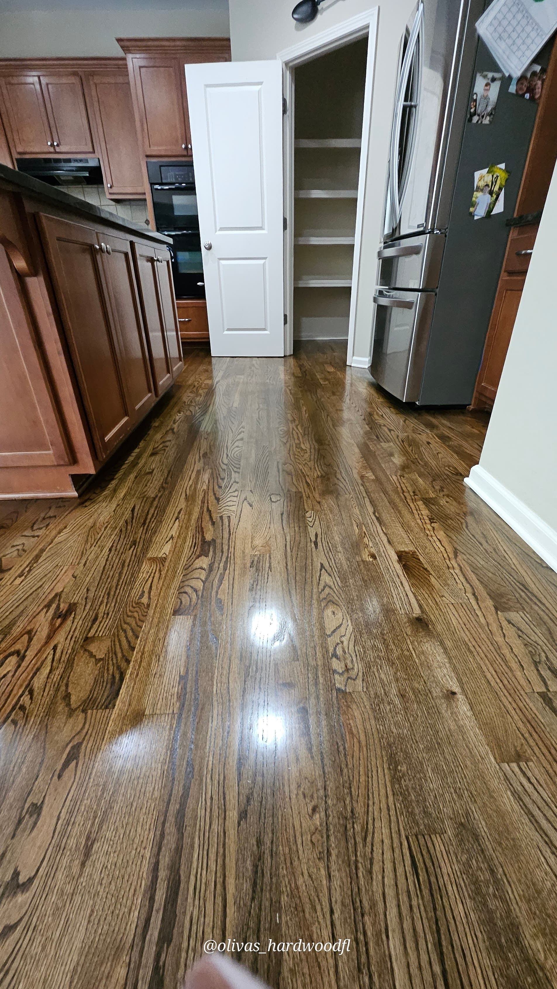 Hardwood floor refinishing in Marietta GA — medium brown stain oak kitchen floors