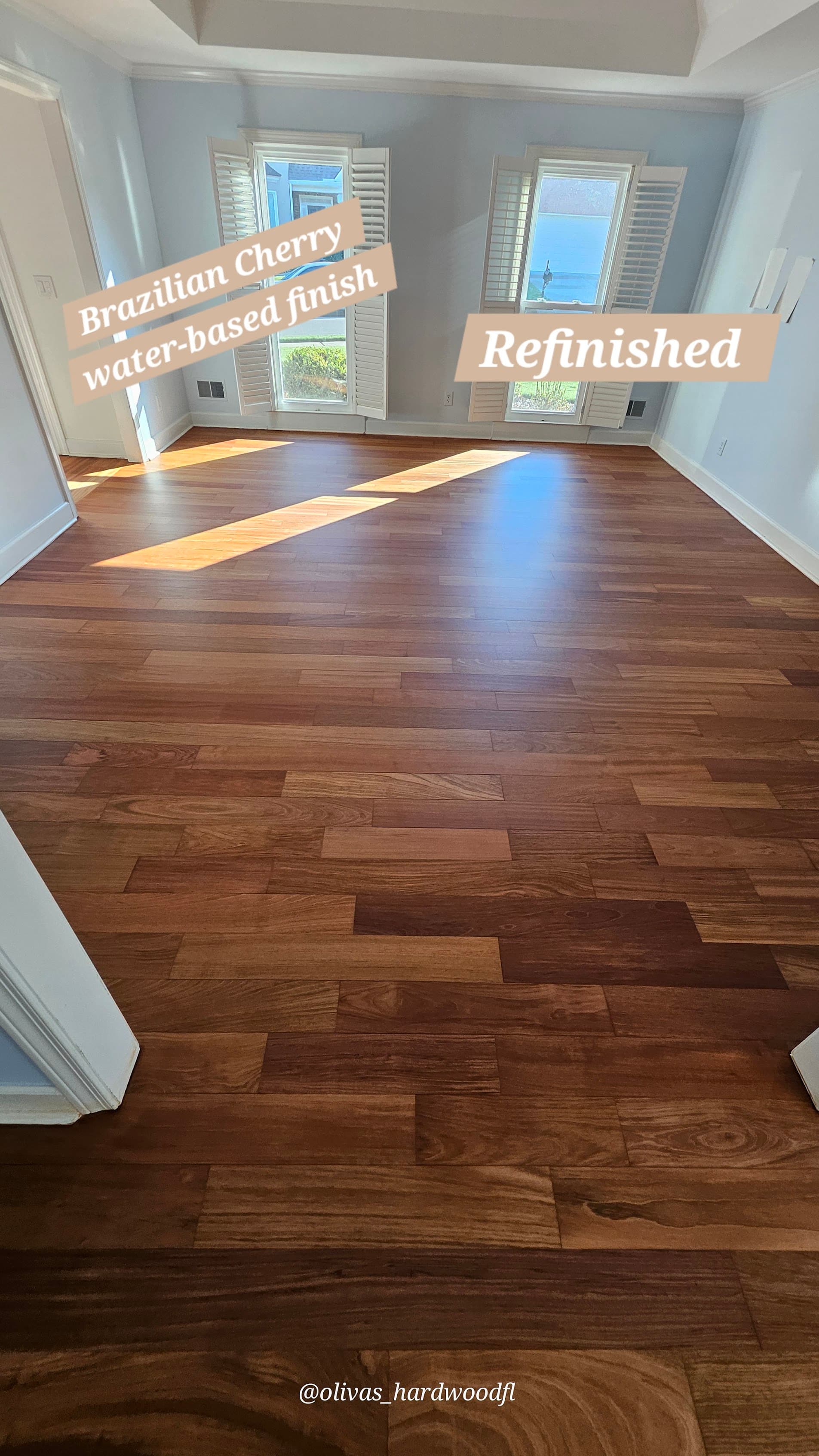 Hardwood floor refinishing in Decatur GA — Brazilian cherry floors with water-based finish in bedroom