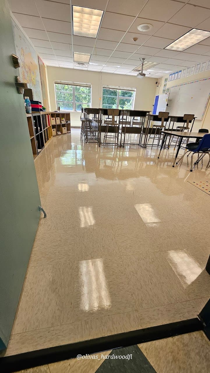 Commercial VCT floor waxing in a school classroom in Lawrenceville, GA